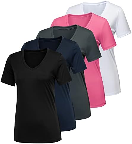 CE’ CERDR 5 Pack Women Workout Shirts Moisture Wicking Quick Dry Gym Performance T Shirts
