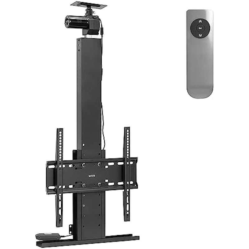 VIVO Motorized Drop Down Ceiling TV Mount for 32 to 55 inch Screens, Vertical Electric Television Bracket with Remote Control, Compact Design for Enclosures, Black, MOUNT-E-DN55