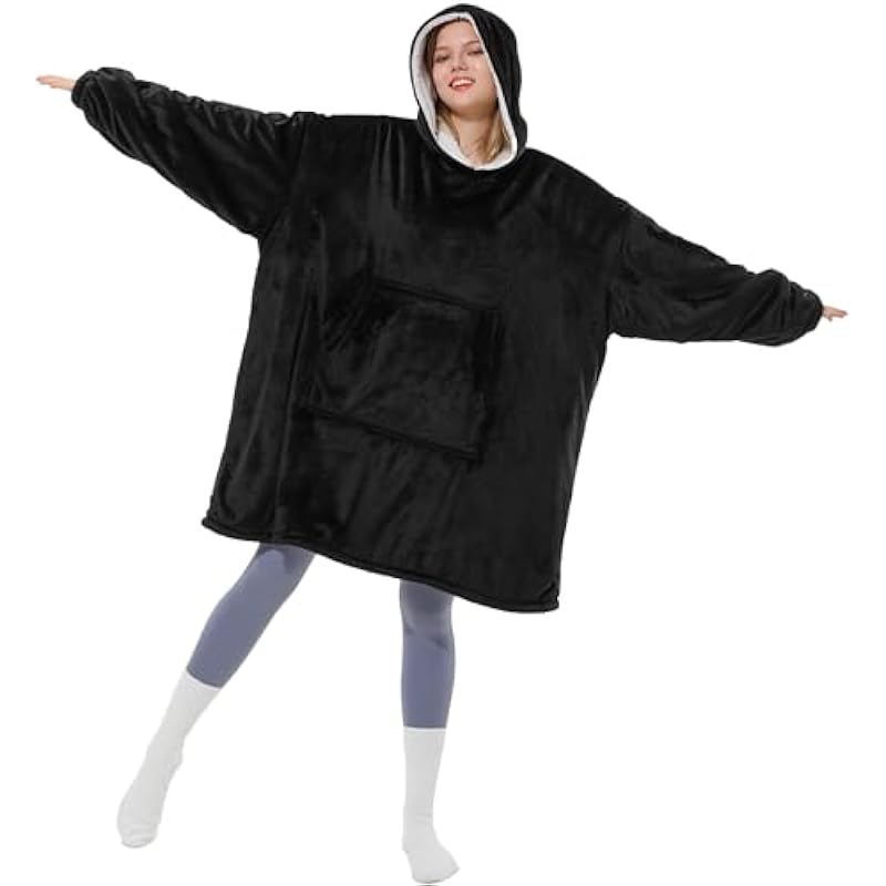 Winthome Oversized Wearable Blanket Hoodie for Adults Women Men, Soft Cozy Sweatshirt Fuzzy Sherpa Pullover Warm Wife Gift
