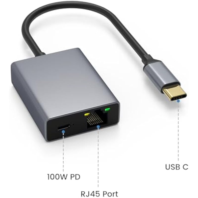 Smays Ethernet Adapter for Chromecast with Google TV, USB C to LAN Adapter with 100W Power Delivery