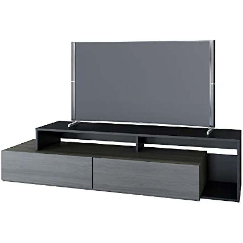 Nexera 112045 72-Inch Tv Stand with 2 Drawers, Black & Bark Grey