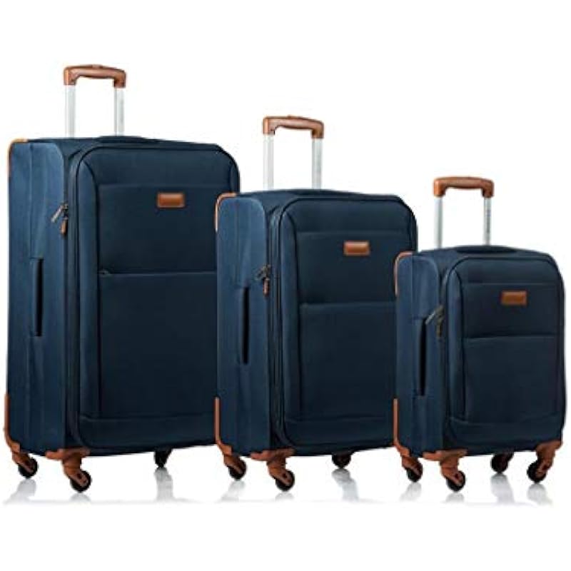 CHAMPS – ‘Classic Collection’ – 3 Piece SOFTSIDE Spinner Luggage Set (Navy)