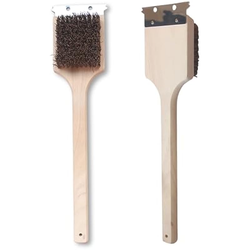 Deluxe Large Wood BBQ Brush Palmyra Bristles (Safe-Contains No Metal Bristles)