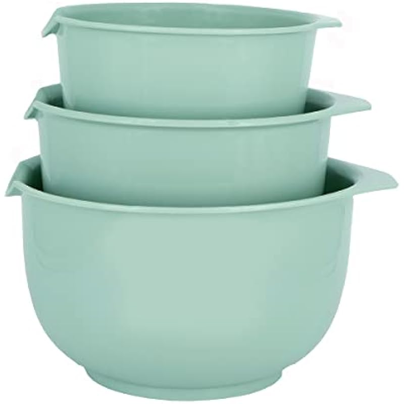 Glad Mixing Bowls with Pour Spout, Set of 3 | Nesting Design Saves Space | Non-Slip, BPA Free, Dishwasher Safe Plastic | Kitchen Cooking and Baking Supplies, Sage Green