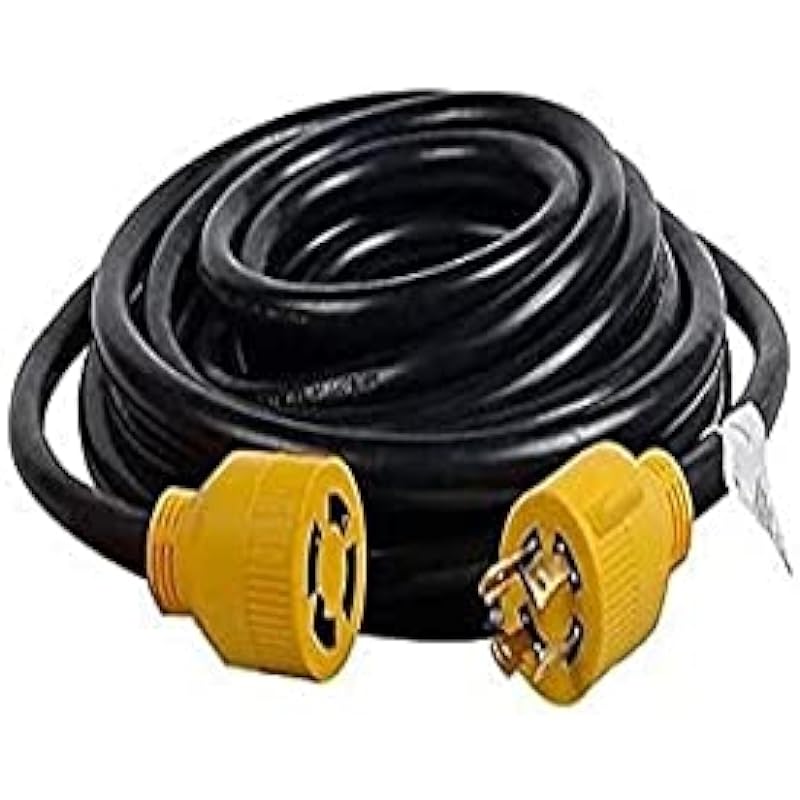 MaxWorks 80841 25 Ft. Heavy Duty 4-Prong Twist Lock 125V/250V 30 Amp L14-30P (Male) L14-30R (Female) Generator Extension Cord, Black and Yellow