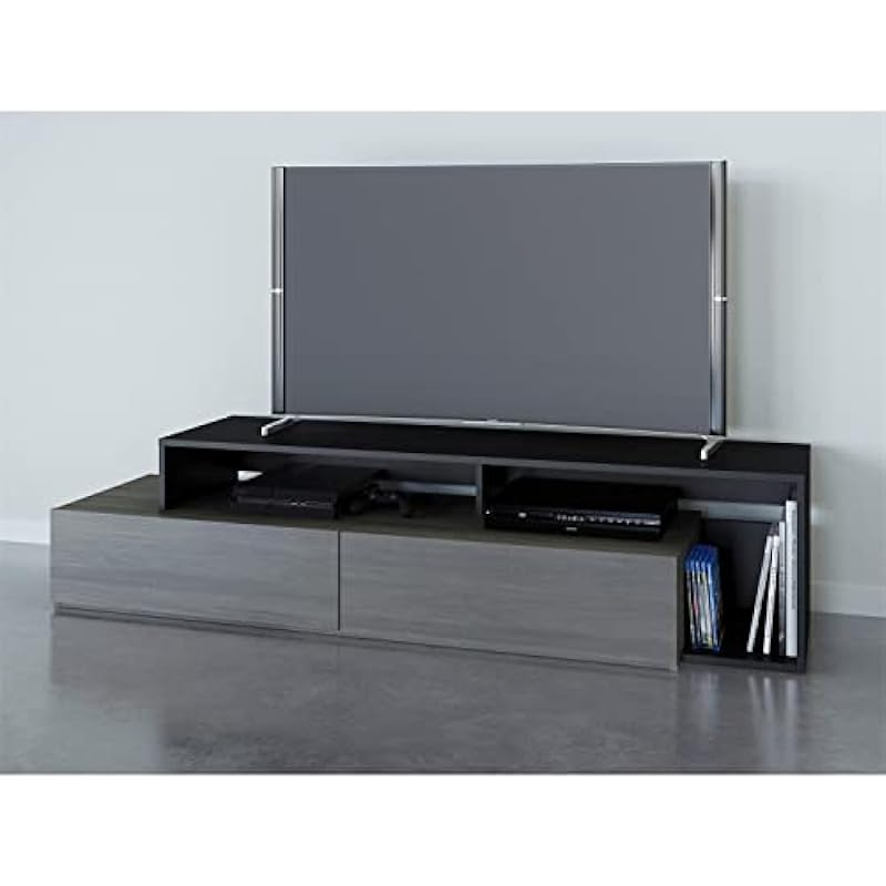 Nexera 112045 72-Inch Tv Stand with 2 Drawers, Black & Bark Grey