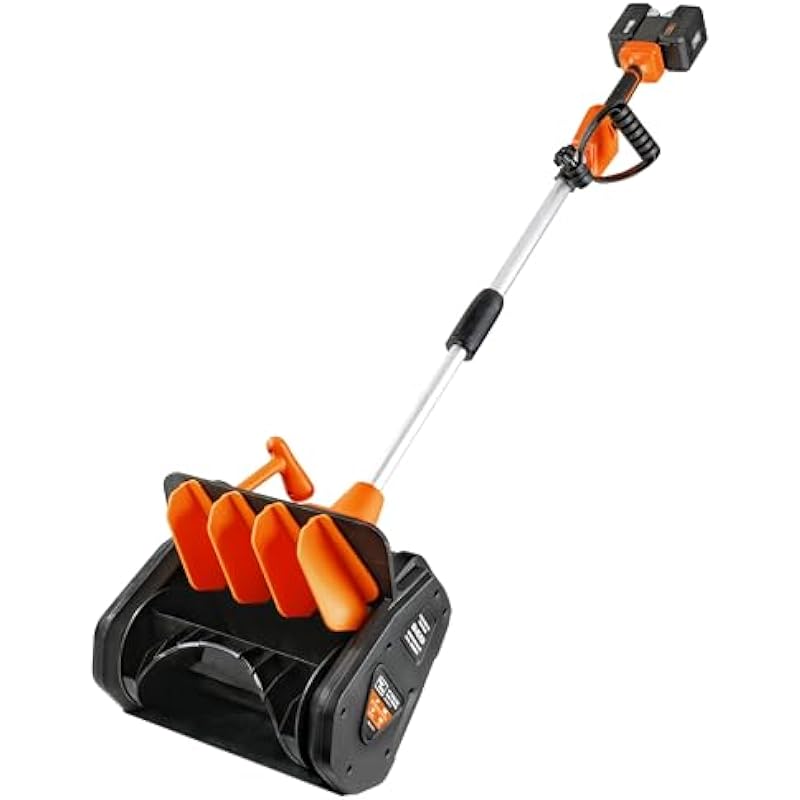 SuperHandy Snow Thrower Power Shovel 40V 4Ah, Cordless Rechargeable Lightweight, Adjustable Throwing Angle, 13” in. Width 6” in. Depth 26’ Ft Throwing Distance, 420 lbs/Min.