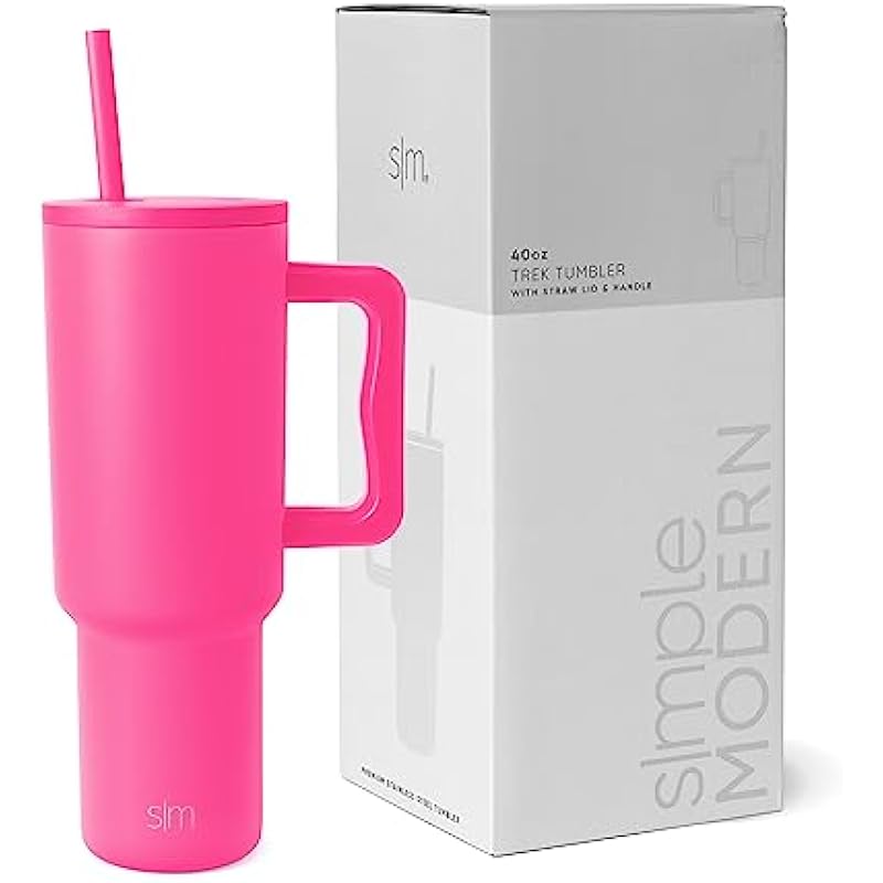 Simple Modern 40 oz Tumbler with Handle and Straw | Insulated Stainless Steel Water Bottle Iced Coffee Cup Travel Mug | Gifts for Women & Men | Trek Collection | 40 oz | Raspberry Vibes