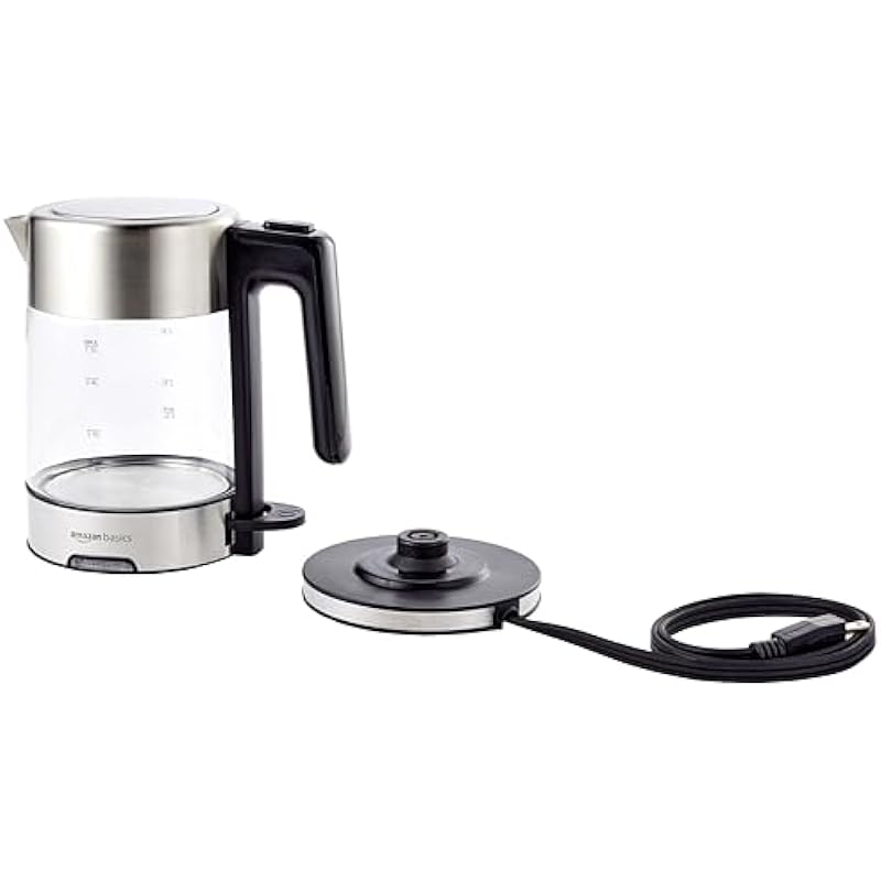 Amazon Basics Electric Glass and Steel Kettle – 1.0 Liter