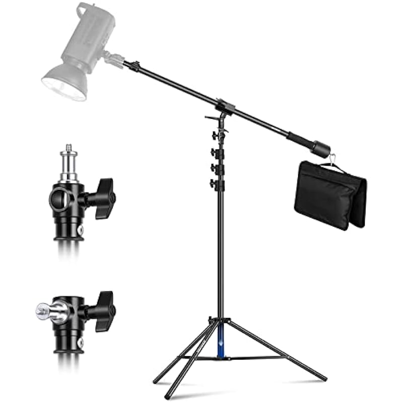 NEEWER Air Cushioned Aluminum Light Stand, 9.8ft/3m Adjustable Photography Stand with Boom Arm, Counterweight, Sandbag, 1/4″ Screw for Softbox, Studio Light, Flash, Umbrella, Ring Light, Max Load 5kg
