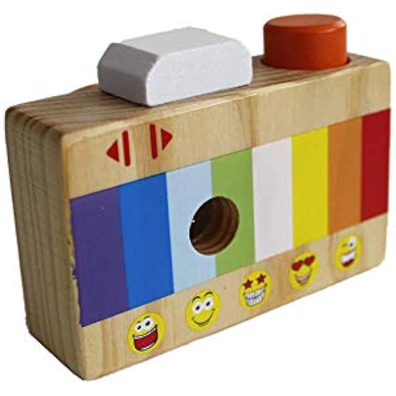 Elloapic Mini Wooden Camera Toy with Multi-Prism Kaleidoscope Pictures Lens Portable Camera for Children Toddlers (Handheld)