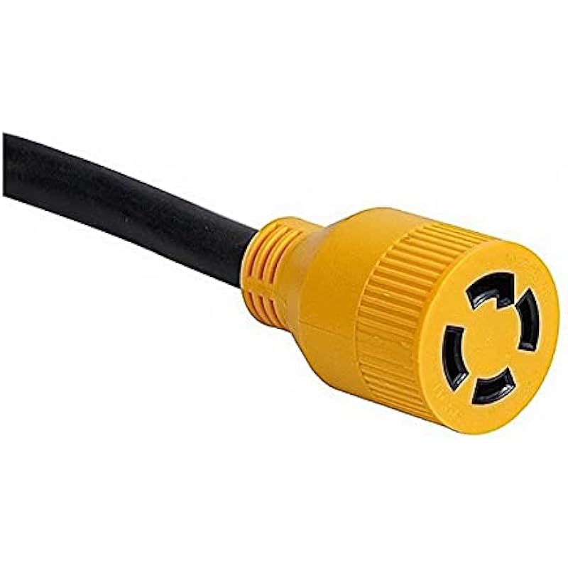 MaxWorks 80841 25 Ft. Heavy Duty 4-Prong Twist Lock 125V/250V 30 Amp L14-30P (Male) L14-30R (Female) Generator Extension Cord, Black and Yellow