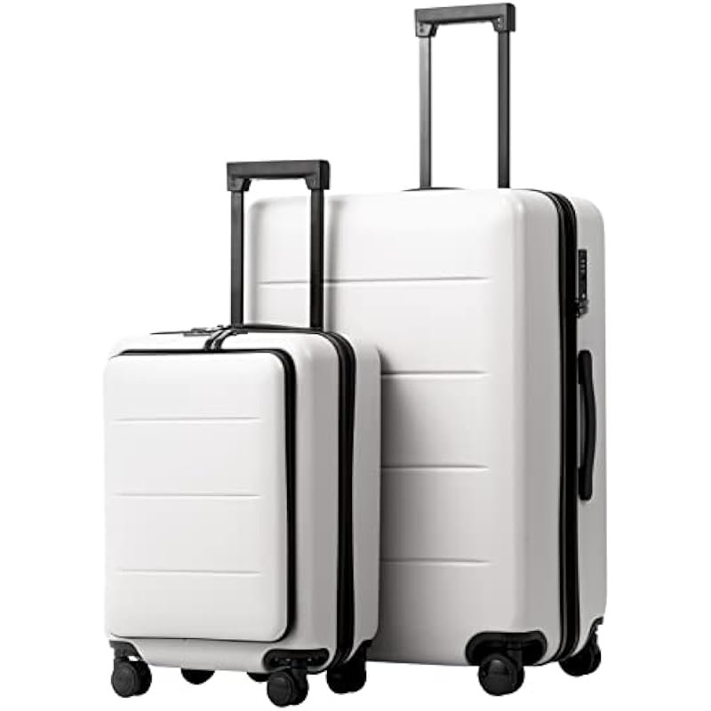 COOLIFE Luggage Suitcase Piece Set Carry On ABS+PC Spinner Trolley with Pocket Compartment Weekend Bag (White, 2-Piece Set)