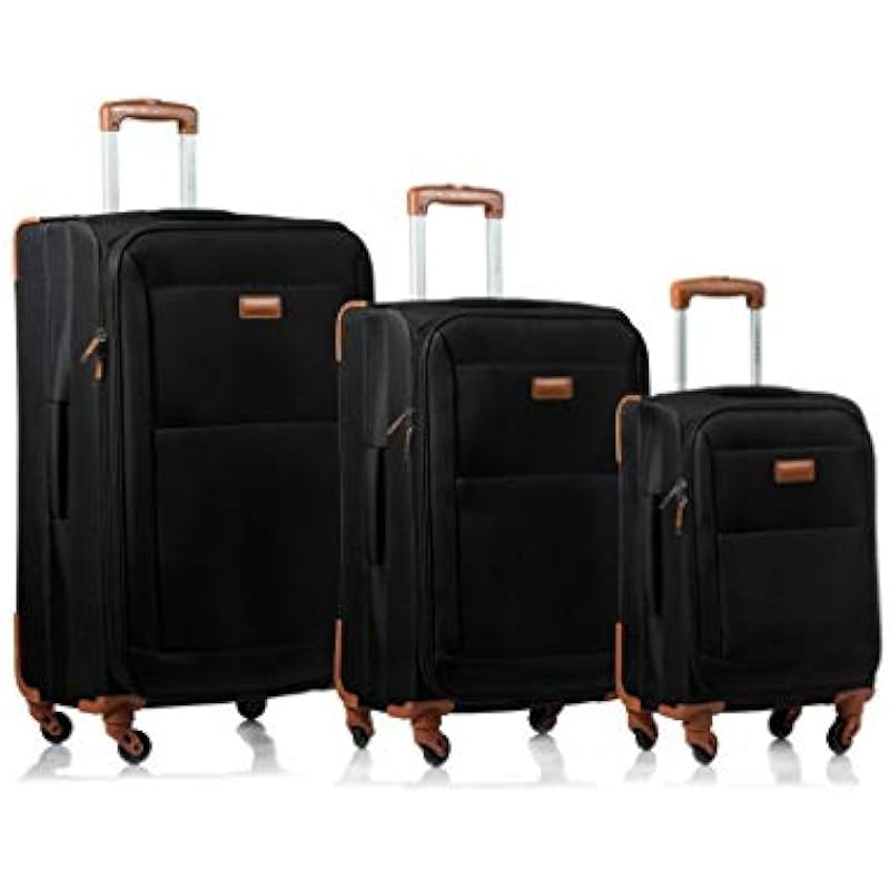 CHAMPS – ‘Classic Collection’ – 3 Piece SOFTSIDE Spinner Luggage Set (Black)