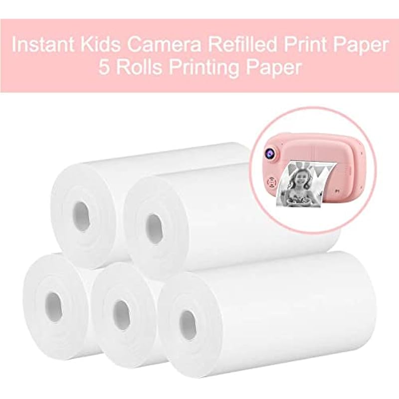 Mijaowatch Kids Camera Paper Roll, Kids Instant Camera Print Paper Non-Adhesive Camera Printer Paper Mini Camera Refill Photo Print Thermal Paper Rolls for Kids Print Cameras 2.24×1.18 Inches(5 Rolls)