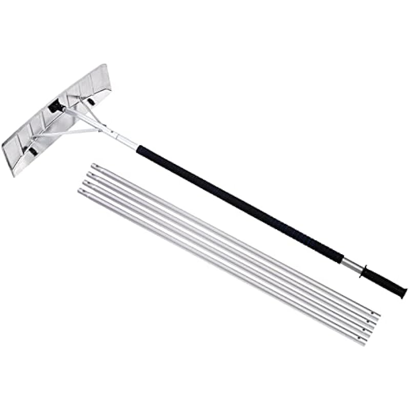 Non Scratch Snow Roof Rake with Wheels, 20ft Aluminum Telescopic Snow Rake for Roof, Lightweight Roof Snow Removal Tool with 25″ Wide Blade, Anti-Skid Handle – Ideal for Single Storey & Cabins