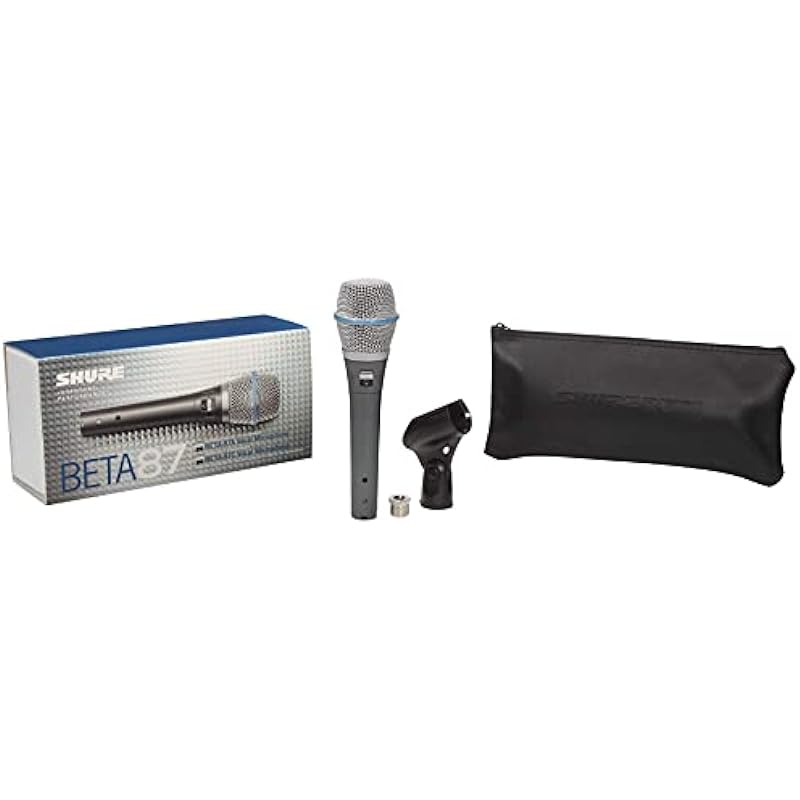 Shure BETA 87A Studio Grade Vocal Microphone with Built-in Pop Filter – Single Element Supercardioid Condenser Mic with A25D Mic Clip and Storage Bag, Ideal for Studio Recording and Live Performances