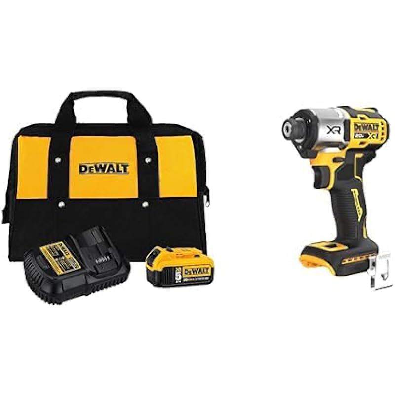 DEWALT 20V MAX 5.0 Ah Battery Charger Kit with Bag (DCB205CK) & 20V MAX XR Cordless Impact Driver, Brushless, 3-Speed, Tool Only (DCF845B)