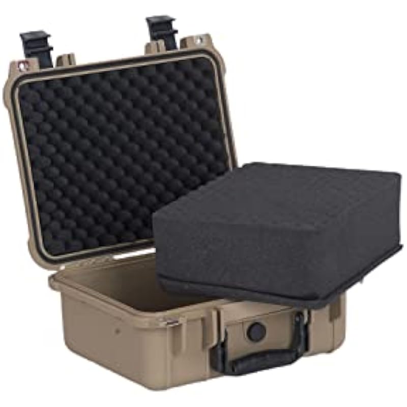 MEIJIA Portable All Weather Waterproof Protective Case,Hard Case,Camera Case with Customized Fit Foam,Fit Use of Drones,Camera,Equipments,Pistols,13.35 x11.63×5.98inches (Desert Tan)