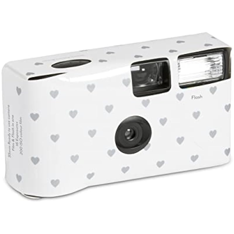 Single Use Camera – Silver Hearts Design – White