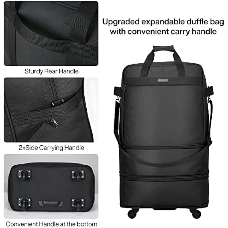 Hanke Expandable Foldable Suitcase, Large Suitcases Bag with Spinner Wheels Collapsible Lightweight Rolling Luggage Extend to 20 inch/24 inch/28 inch Travel Bag for Men Women(Black)