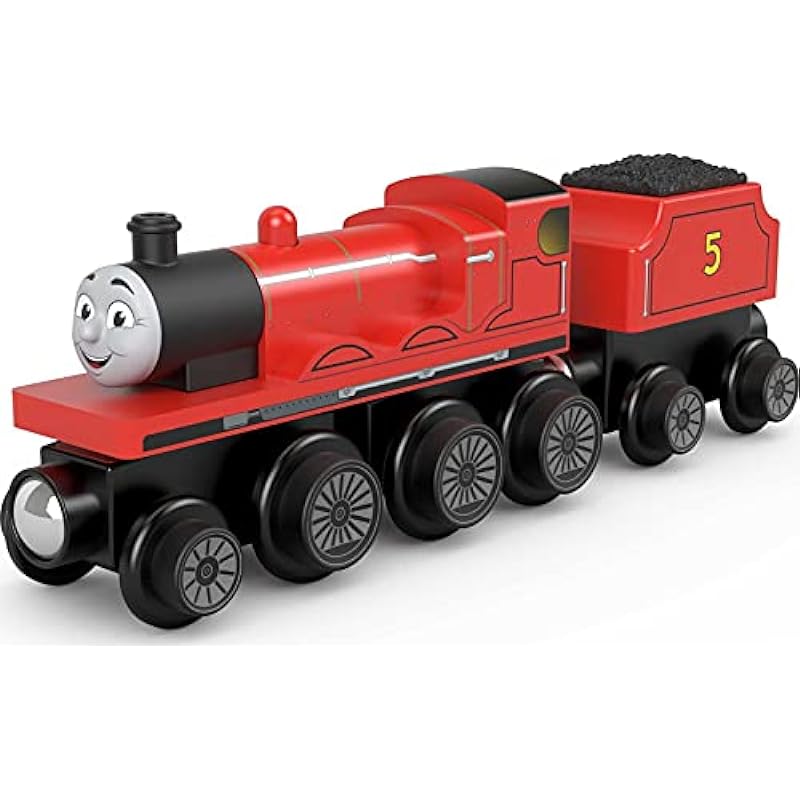 Fisher-Price Thomas & Friends Wooden Railway, James Engine and Coal Car, push-along train made from sustainably sourced wood for kids 2 years and up