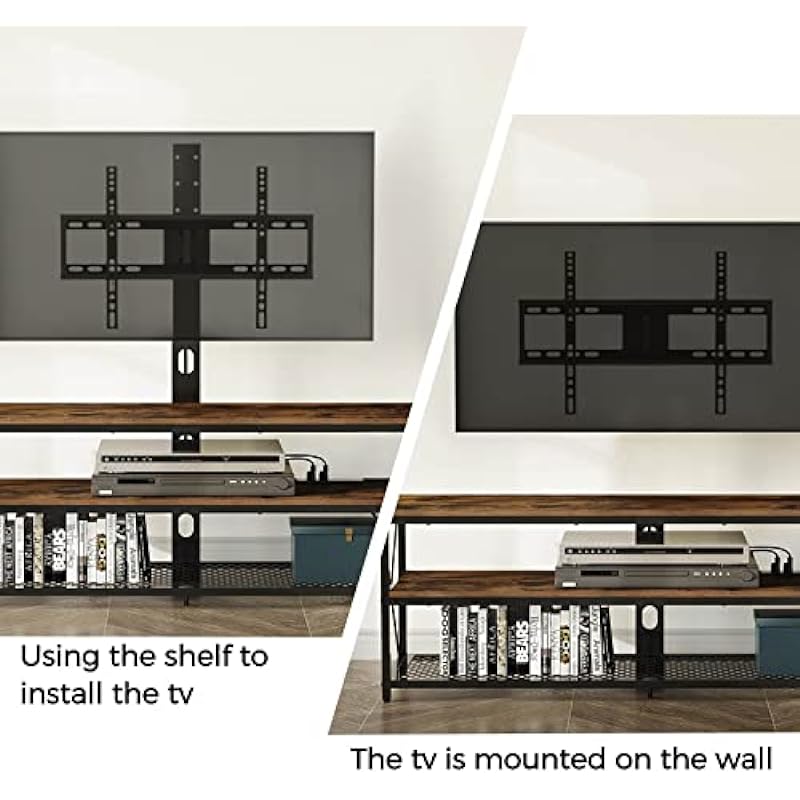 Seventable TV Stand with Mount and Power Outlet 51″, Swivel TV Stand Mount for 32/45/55/60/65/70 inch TVs, Height Adjustable TV Entertainment Center with Cable Management, Rustic Brown