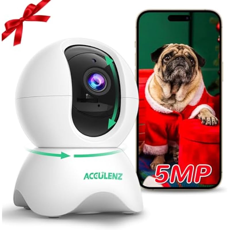 AccuLenz Pet Camera Indoor 5MP(2.5K), 360° Pan Tilt Camera for Home Security, 2.4GHz WiFi Camera for Baby Monitor with AI Human/Cry Detection, Night Vision, Two-Way Audio