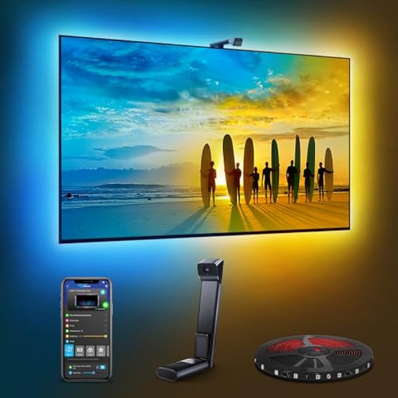 Govee TV Backlight 3 Lite with Fish-Eye Correction Function Sync to 75-85 Inch TVs, 16.4ft RGBICW Wi-Fi TV LED Backlight Strip with Camera, Voice and APP Control, Adapter