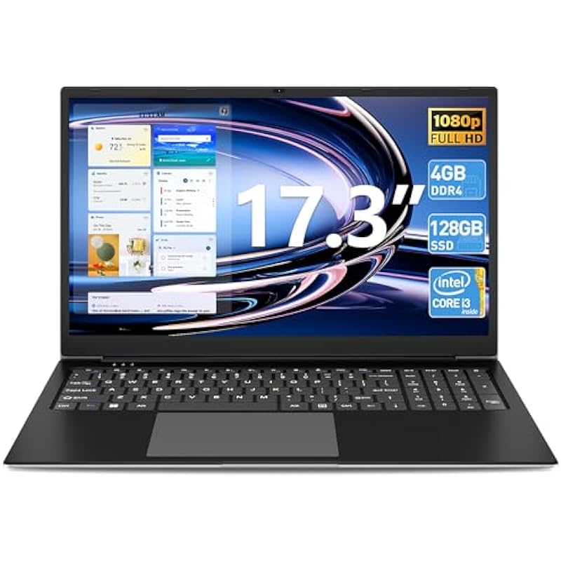 SGIN Laptops, Laptop 17 Inch, 4GB DDR4 128GB SSD Laptops Computer with Intel Core i3 Processor (up to 2.4 GHz), 8000mAh, Webcam, Mini HDMI, USB3.2 * 2, Dual WiFi, Type-C, (Black)