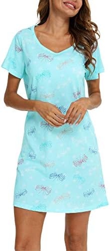 ENJOYNIGHT Nightgown Women’s Sleepwear Cotton Sleep Tee Short Sleeves Print Sleepshirt