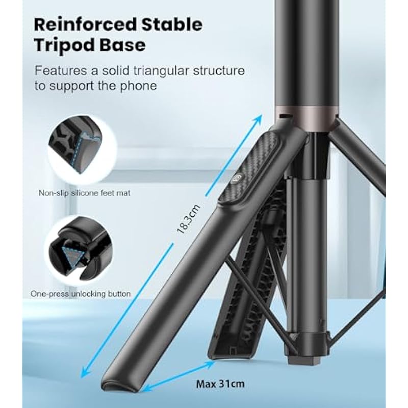 TONEOF Travel Tripod 60″ Selfie Stick Tripod,All-in-1 Extendable Cell Phone Tripod Stand with Remote,360° Rotate Lightweight & Portable Tripod for 4-7 Inch iPhone Android/Video Recording/Travel
