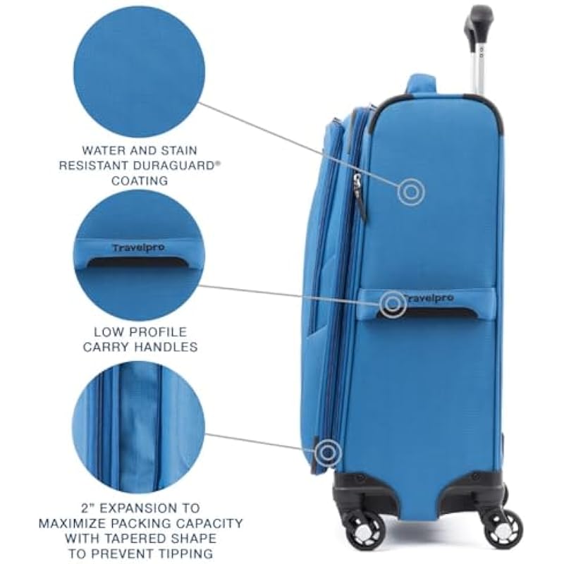 Travelpro Maxlite 5 Softside Expandable Luggage with 4 Spinner Wheels, Lightweight Suitcase, Men and Women, Azure Blue, Carry-on 21-Inch, Maxlite 5 Softside Expandable Spinner Wheel Luggage