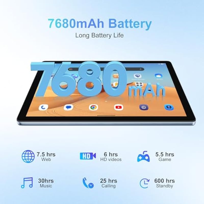 Blackview Android 13 Tablet with 256GB Storage 10 inch Tablet 16GB RAM Octa-Core Processor PC Tablet 5G WiFi Dual Camera 13MP 7680mAh BT 5.0 Blue