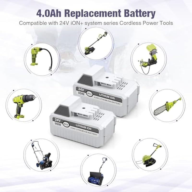 C D H 2 Packs 24V 4000mAh Replacement Battery for Snow Joe+Sun Joe 24V Lithium-iON Battery Series 24BAT-LTX/LTW/LTE/LT/XR Pro
