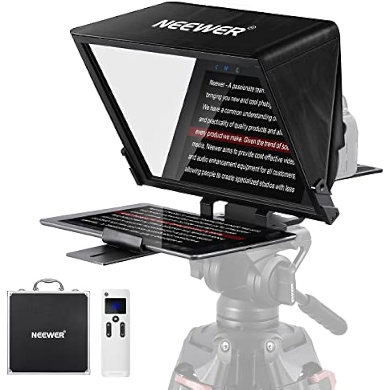 NEEWER Teleprompter X14 PRO with RT-110 Remote & APP Control (Bluetooth Connection via NEEWER Teleprompter App), 14” Portable No Assembly Compatible with iPad Android Tablet Smartphone Camera