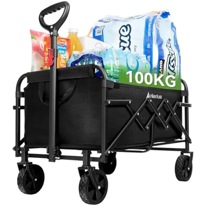Hikenture Wagon Cart Foldable, Utility Heavy Duty Folding Wagon, Ultra-Compact Portable Grocery Cart with All-Terrain Wheels, Collapsible Wagon for Garden, Beach, Shopping, Camping, Sports