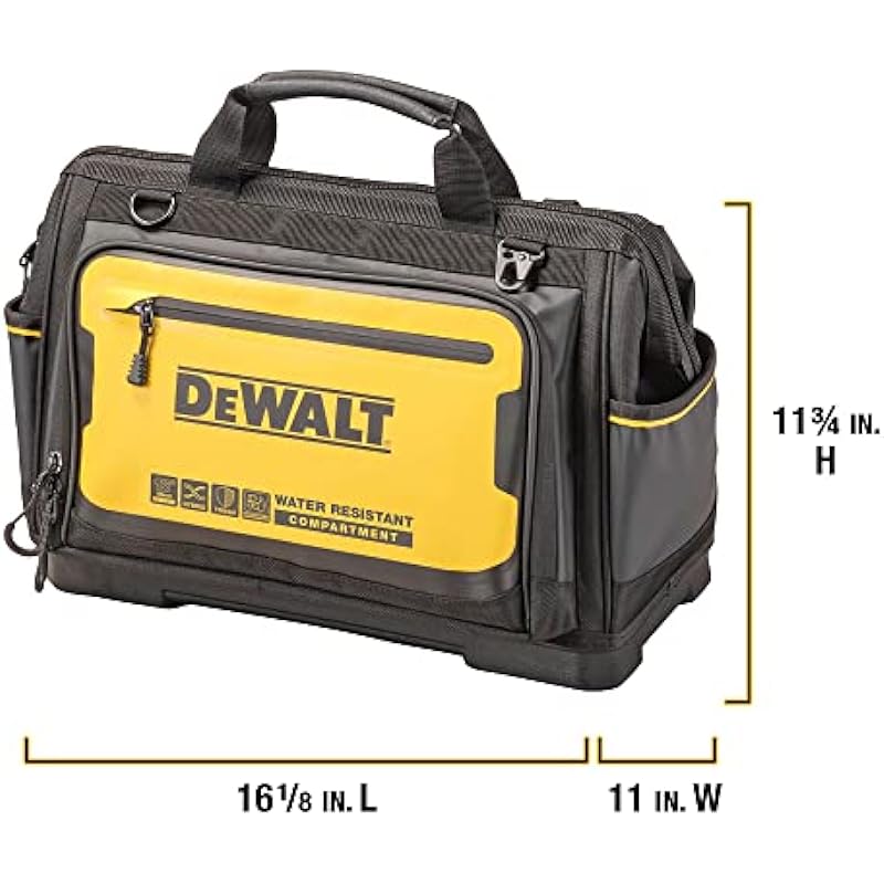 DEWALT 16 in. Pro Open Mouth Tool Bag, Water Resistant Compartment, 31 Pockets, Tough Fabric (DWST560103)