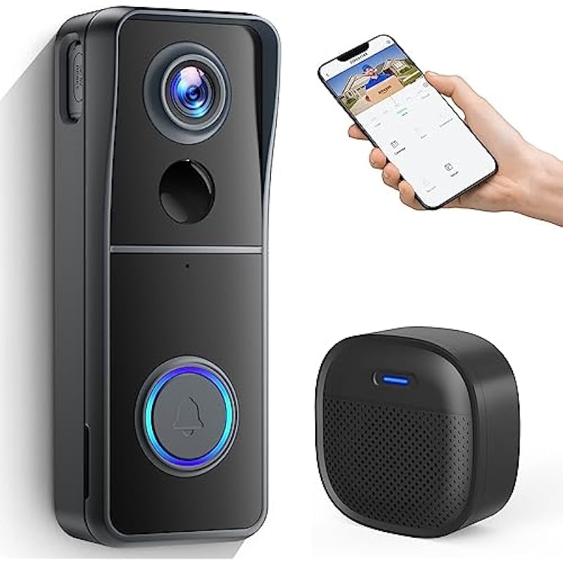Morecam Wireless Video Doorbell Camera with Wireless Chime, Door Bell Ringer Wireless with Camera, Voice Changer, PIR Human Detection, No Monthly fees, Battery-Powered Smart WiFi Doorbell