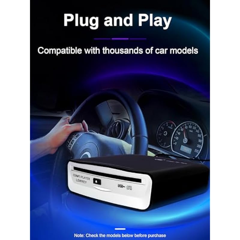 External Universal CD Player for Car – LEHWEY Portable CD Player with Extra USB Extension Cable, Plugs into Car USB Port, Laptop, TV, Mac, Computer, for Android 4.4 and Above Navigation