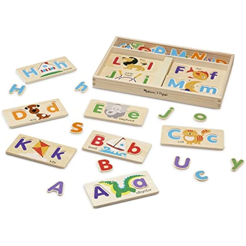 Melissa & Doug ABC Picture Boards – Educational Toy with 13 Double-Sided Wooden Boards and 52 Letters