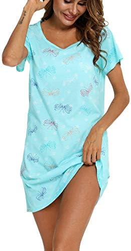 ENJOYNIGHT Nightgown Women’s Sleepwear Cotton Sleep Tee Short Sleeves Print Sleepshirt