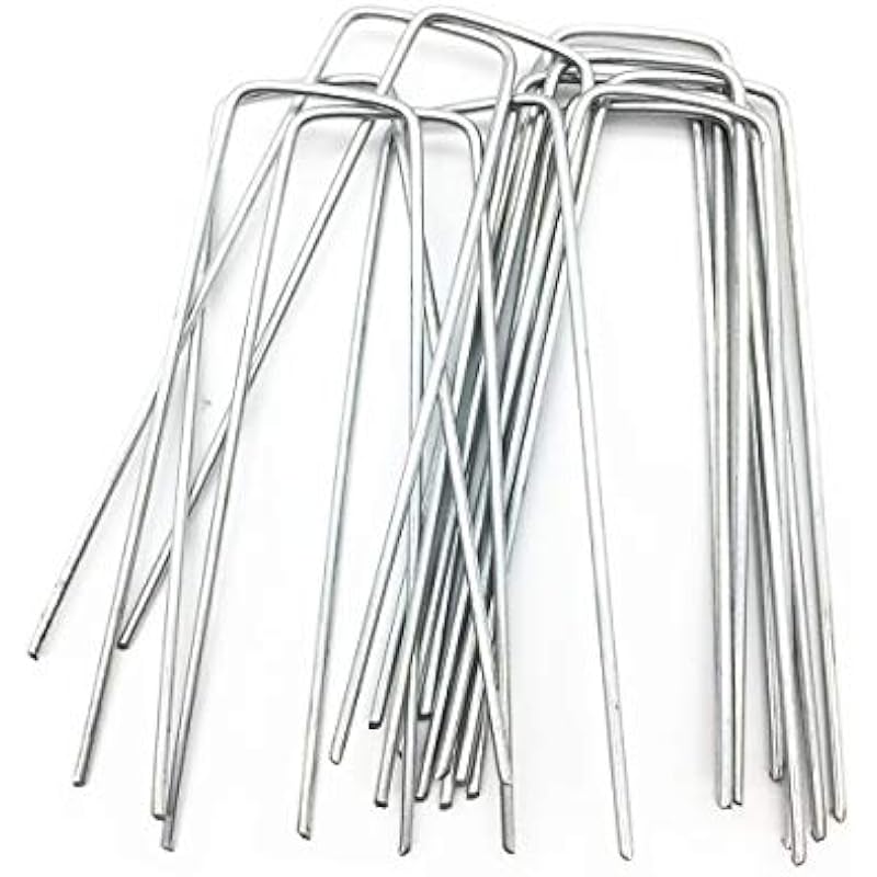 Garden Staples, 30 Pcs Stakes Heavy Duty U Shaped Galvanized Pins Garden Sod for Lawn Securing Ground Fabric (Silver)