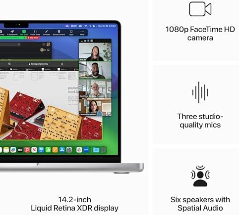 Apple 2023 MacBook Pro Laptop M3 chip with 8‑core CPU, 10‑core GPU: 14.2-inch Liquid Retina XDR Display, 8GB Unified Memory, 1TB SSD Storage. Works with iPhone/iPad; Silver, English
