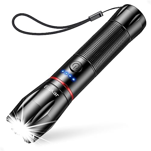 Flashlight Rechargeable, Blukar ​High Lumens Handheld Flashlight with 5 Modes, Adjustable Focus, IPX6 Waterproof, Lightweight Flash Light for Camping, Running, Outdoors, Emergency -Black