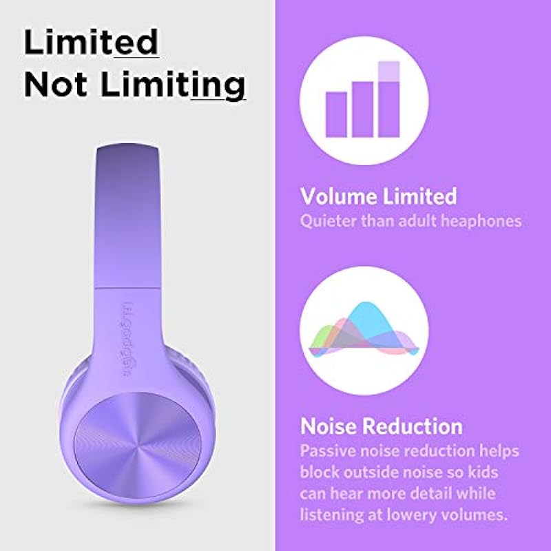 LilGadgets Connect+ Pro Wired Kids Headphones – Designed with Kids’ Comfort in Mind, Child-Friendly Foldable Over-Ear Headset with in-line Microphone, Perfect for Toddlers in School, Purple