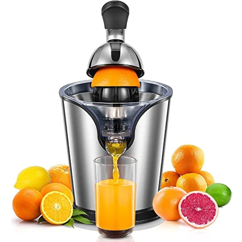 FOHERE Electric Citrus Juicer, Orange Juicer Machine with 2 Size Cones and Humanized Handle, Compact Stainless Steel Citrus Press Juicer Squeezer for Orange Lemon Grapefruit Lime