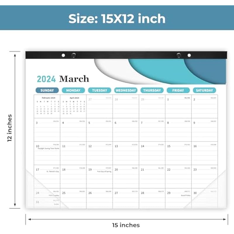 Desk Calendar 2024 – Wall Calendar 2024, Runs from Now to December 2024, large desk calendar 2023-2024 for School, Office & Home Planning and Organizing,15″x12″ In