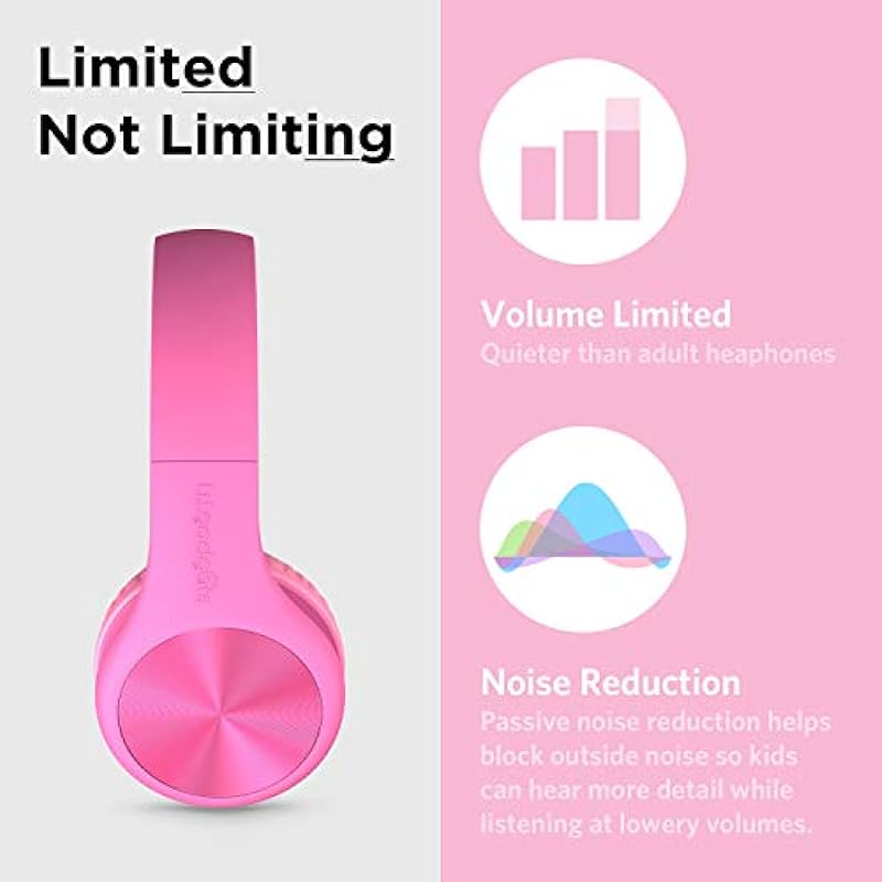 LilGadgets Connect+ Pro Wired Kids Headphones – Designed with Kids’ Comfort in Mind, Child-Friendly Foldable Over-Ear Headset with in-line Microphone, Perfect for Toddlers in School, Pink
