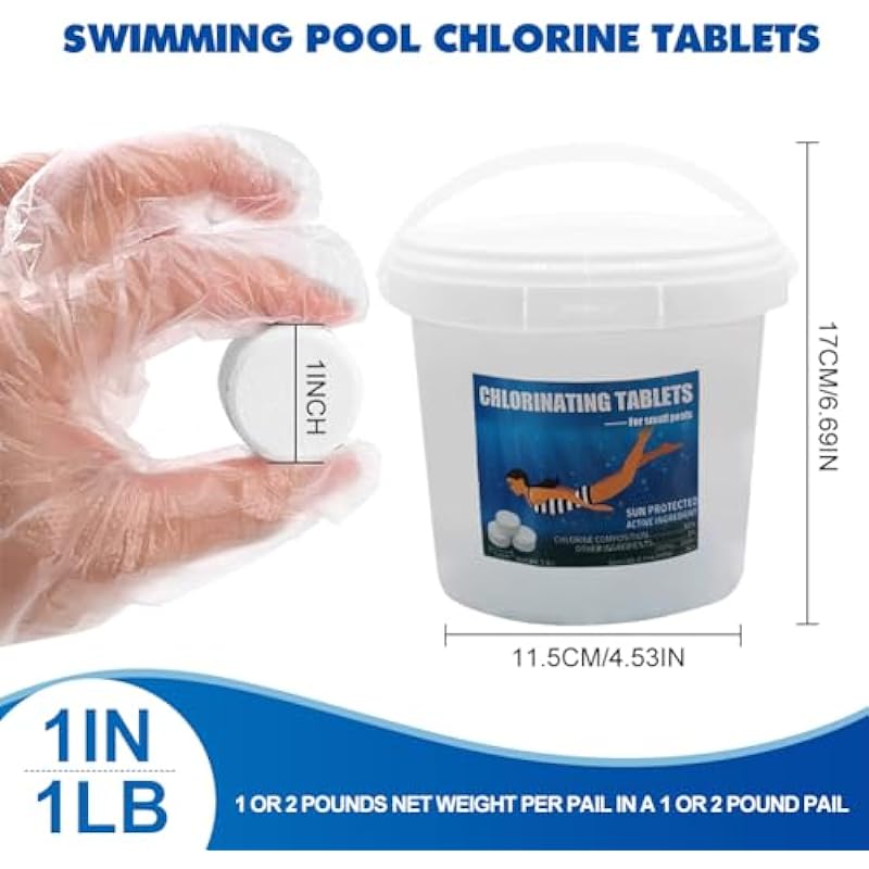 Swimming Pool Chlorīne Tâblets 1 Inch, 1 LB Chlorīne Tâbs for Small Pools Swimming Pools Hot Tubs and Spas
